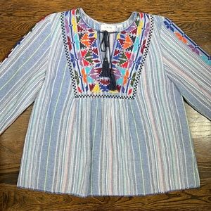 LAIA Chambray Embroidered Blouse Size Medium